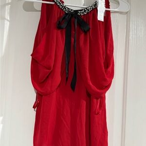 Elegant Red top with Beaded Neckline